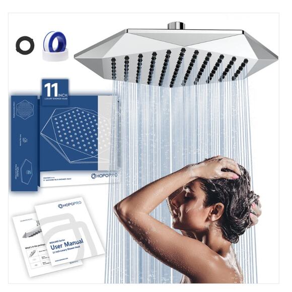 HOPOPRO 11" DIAMOND SHAPE SHOWER HEAD (POLISHED CHROME) - Picture 1 of 6